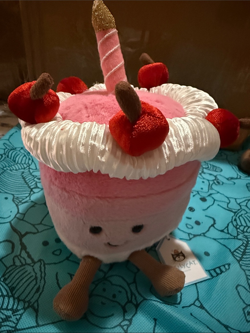 Jellycat Pink Plush Birthday Cake Costume Accessory with Red Cherries